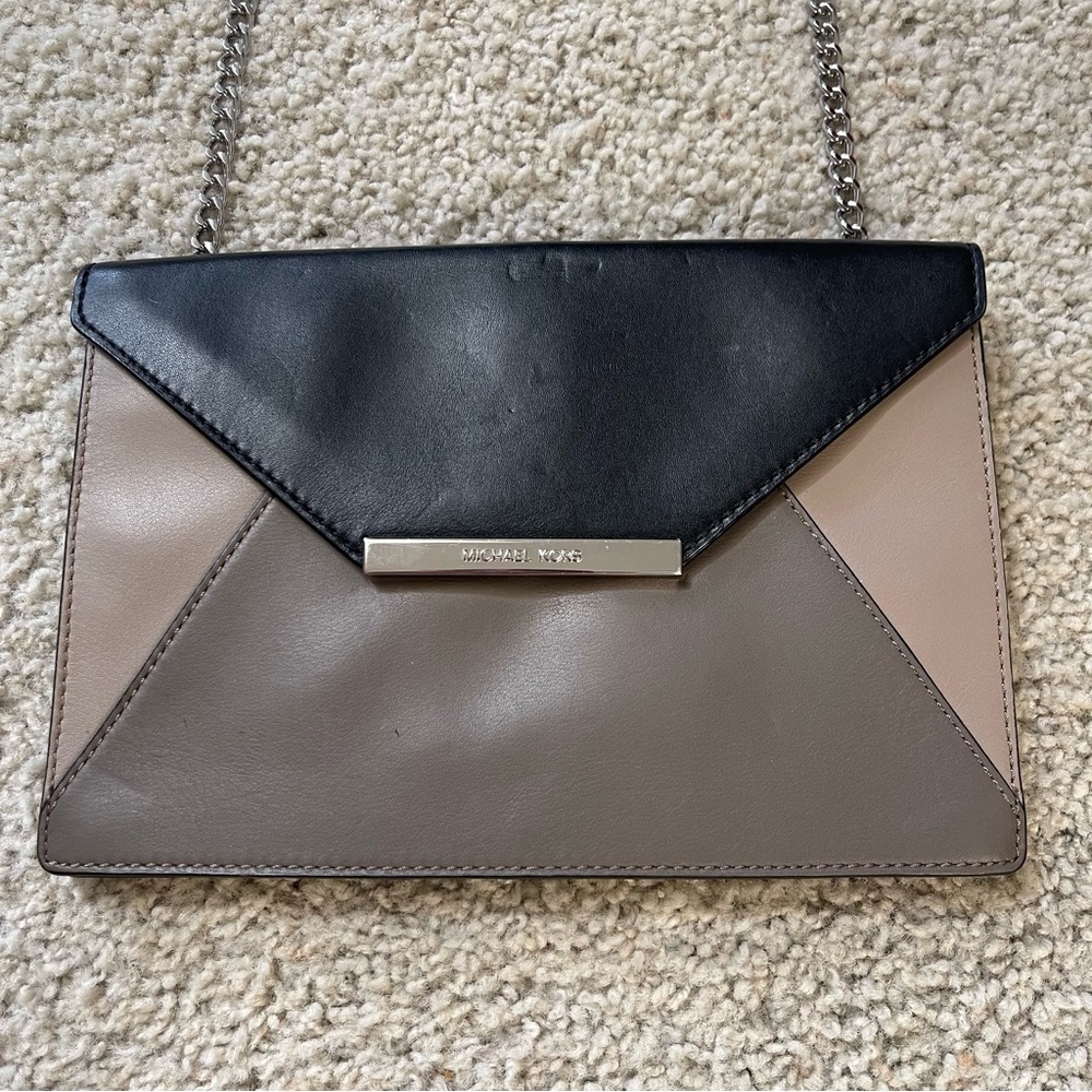 Michael Kors Leather Envelope Clutch Purse with a Chain Shoulder Strap